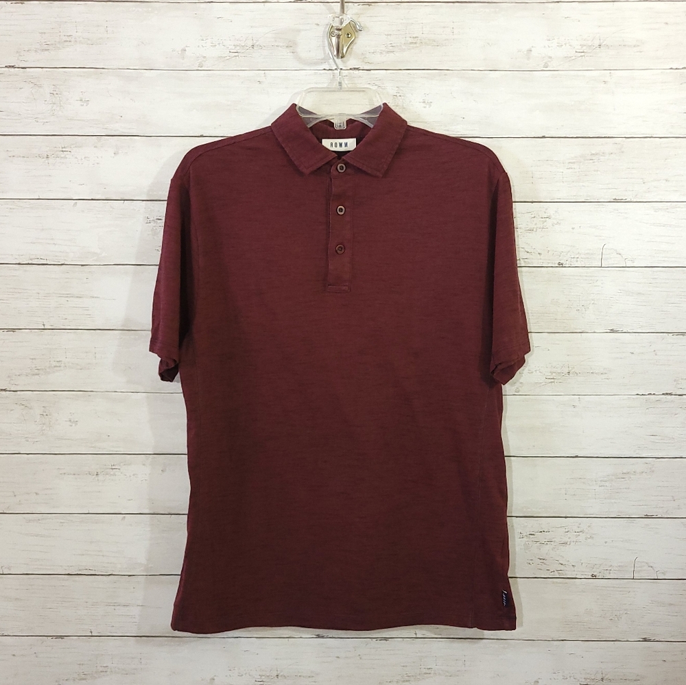 ROWM Men's Burgundy Subtle Spacedye Polo Shirt Size Medium
